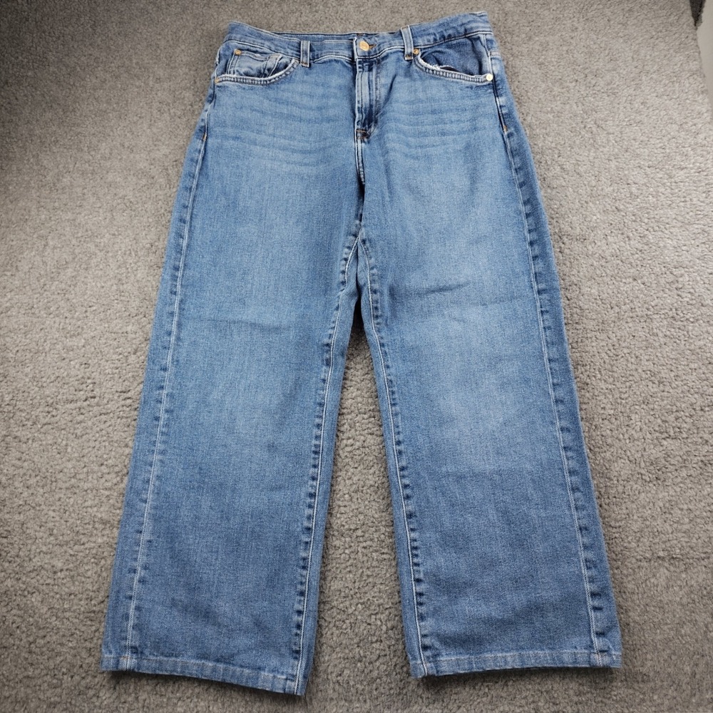 7 For All Mankind Wide Leg Jeans Womens 31x28 Blue Medium Wash Cropped High Rise